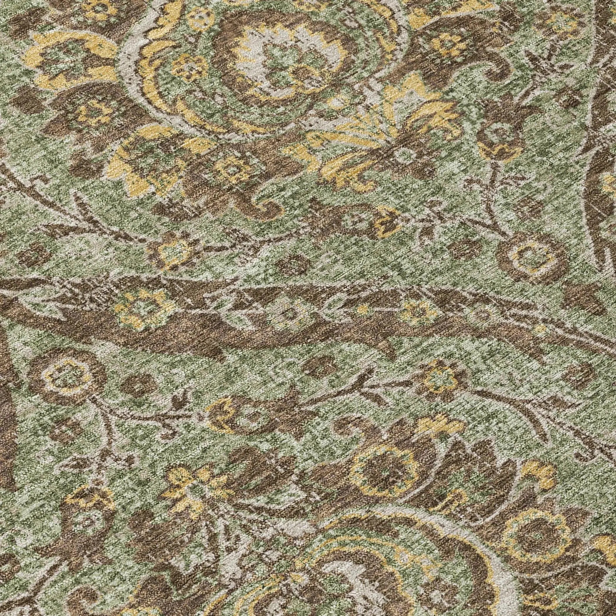 9' X 12' Olive Green And Granite Gray Floral Washable Indoor Outdoor Area Rug Homeroots Outdoor