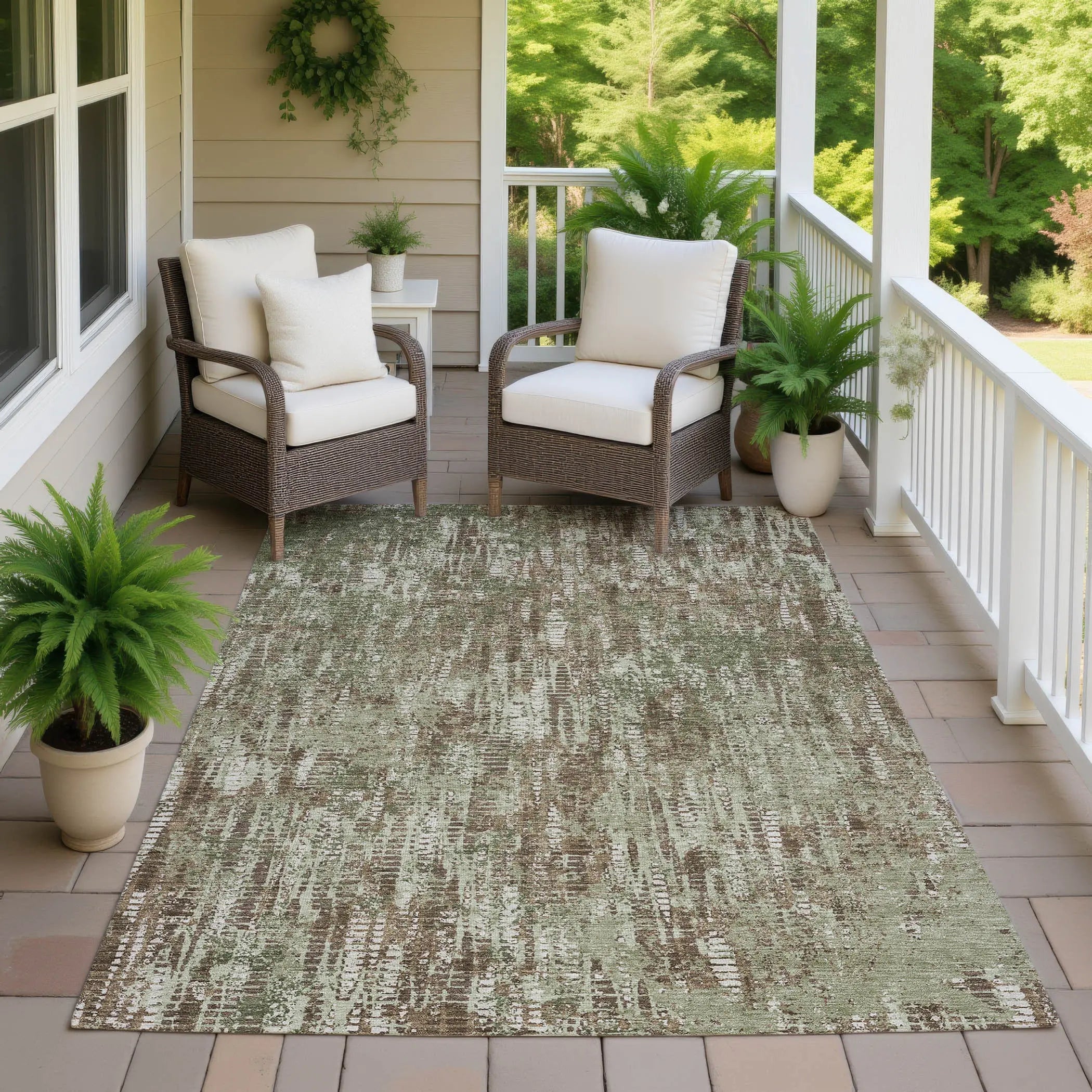 9' X 12' Olive Green And Graphite Abstract Washable Indoor Outdoor Area Rug Homeroots Outdoor