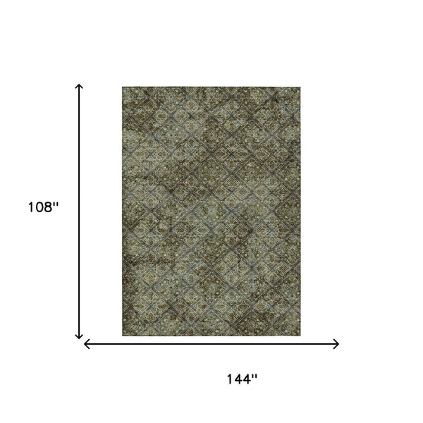 9' X 12' Olive Green And Graphite Geometric Washable Indoor Outdoor Area Rug Homeroots Outdoor