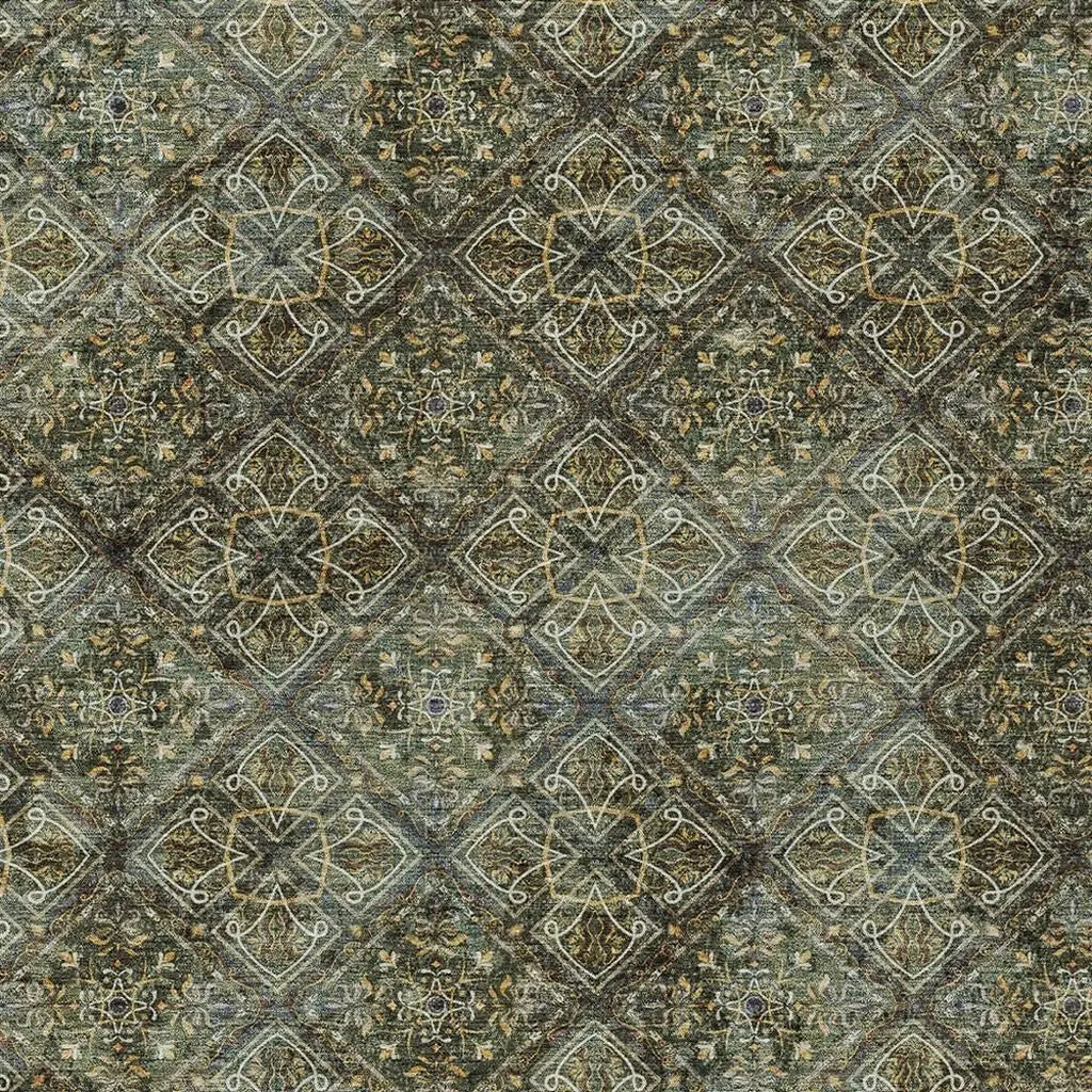 9' X 12' Olive Green And Graphite Geometric Washable Indoor Outdoor Area Rug Homeroots Outdoor