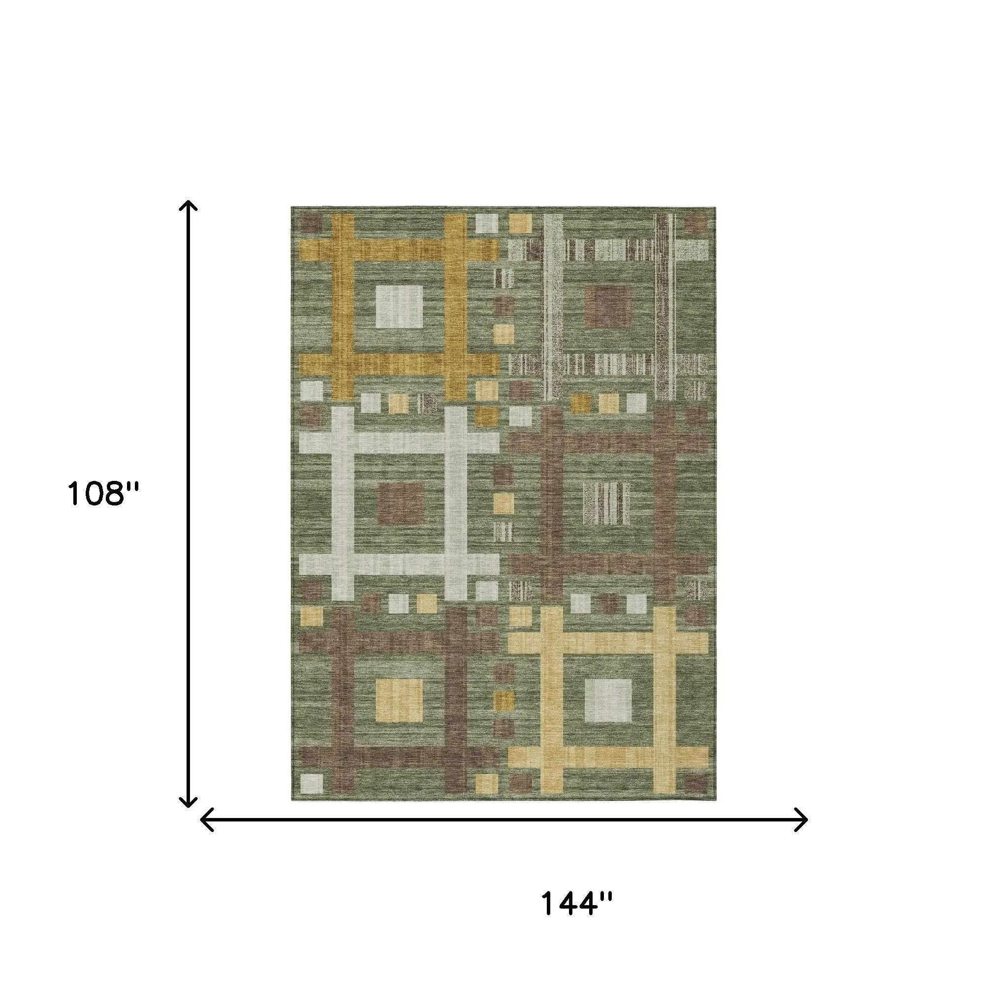 9' X 12' Olive Green And Gray Geometric Washable Indoor Outdoor Area Rug Homeroots Outdoor