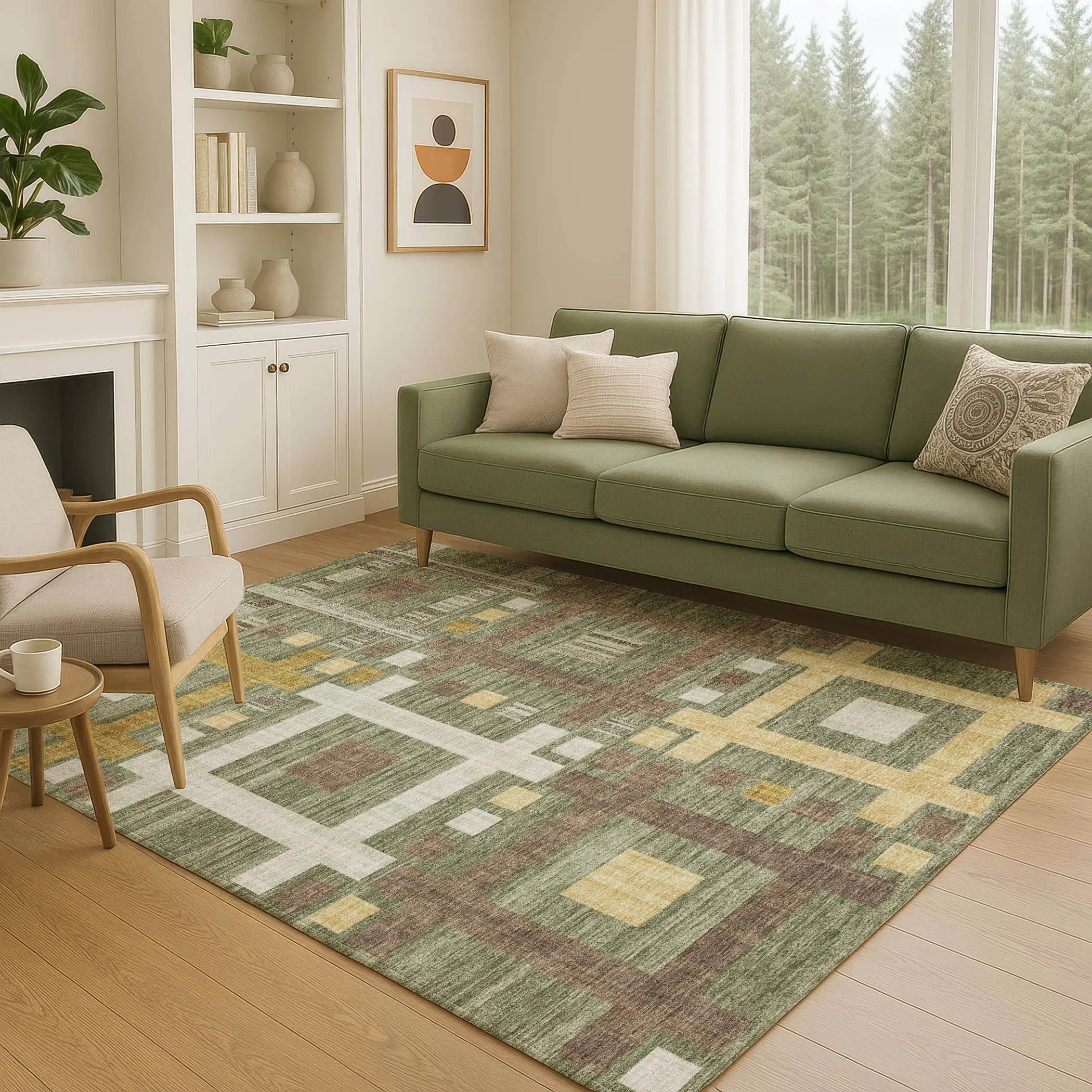 9' X 12' Olive Green And Gray Geometric Washable Indoor Outdoor Area Rug Homeroots Outdoor