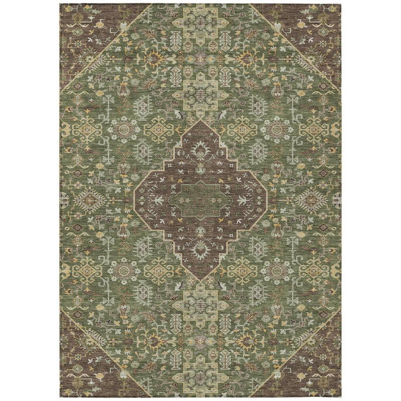9' X 12' Olive Green And Gray Medallion Washable Indoor Outdoor Area Rug Homeroots Outdoor