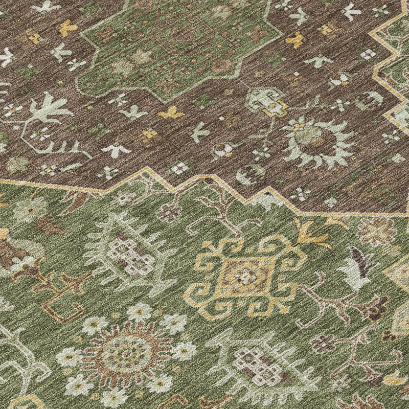 9' X 12' Olive Green And Gray Medallion Washable Indoor Outdoor Area Rug Homeroots Outdoor