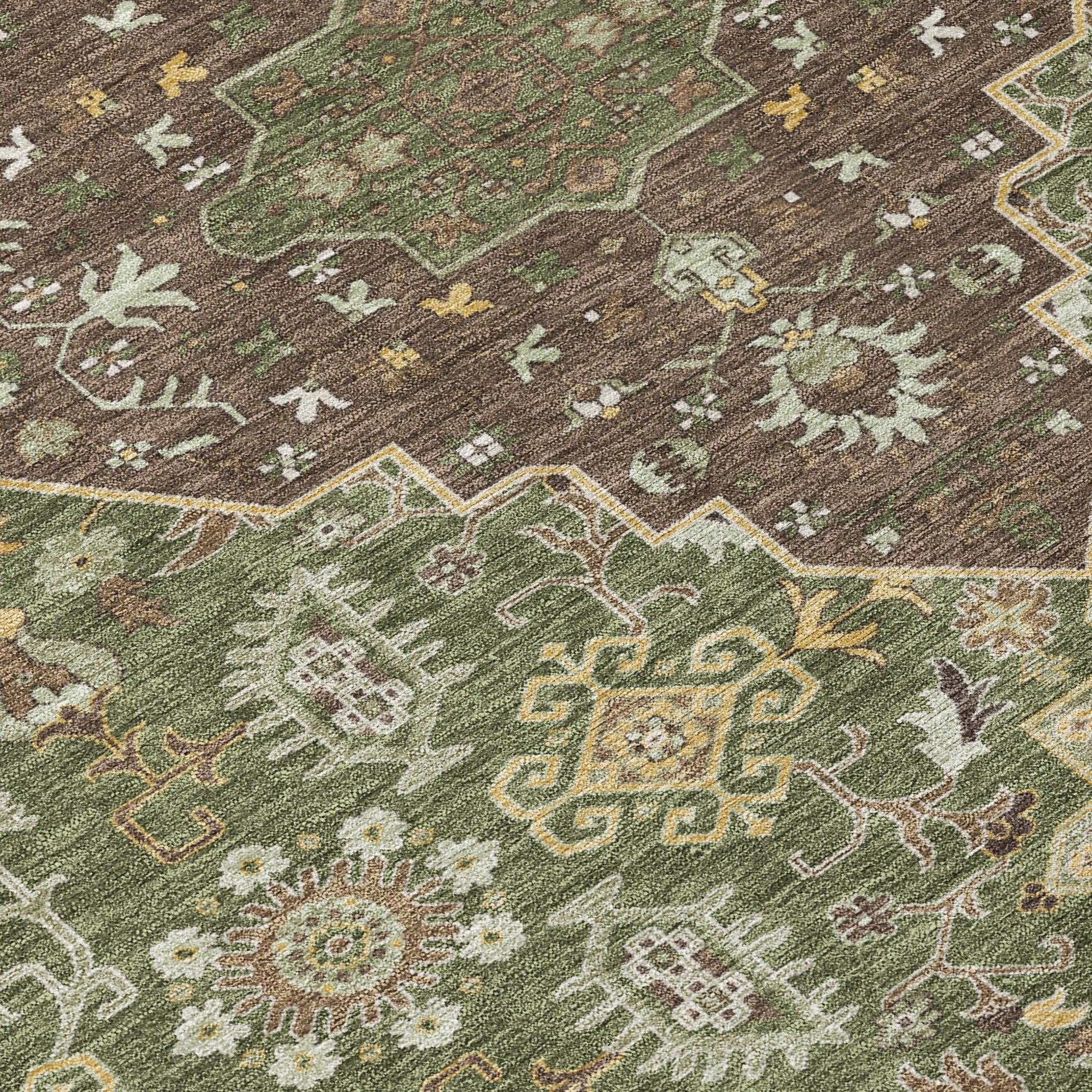 9' X 12' Olive Green And Gray Medallion Washable Indoor Outdoor Area Rug Homeroots Outdoor