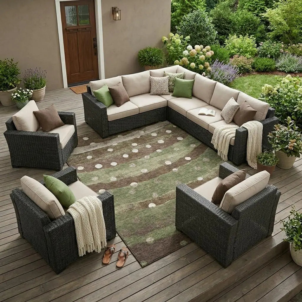 9' X 12' Olive Green And Gray Striped Washable Indoor Outdoor Area Rug Homeroots Outdoor