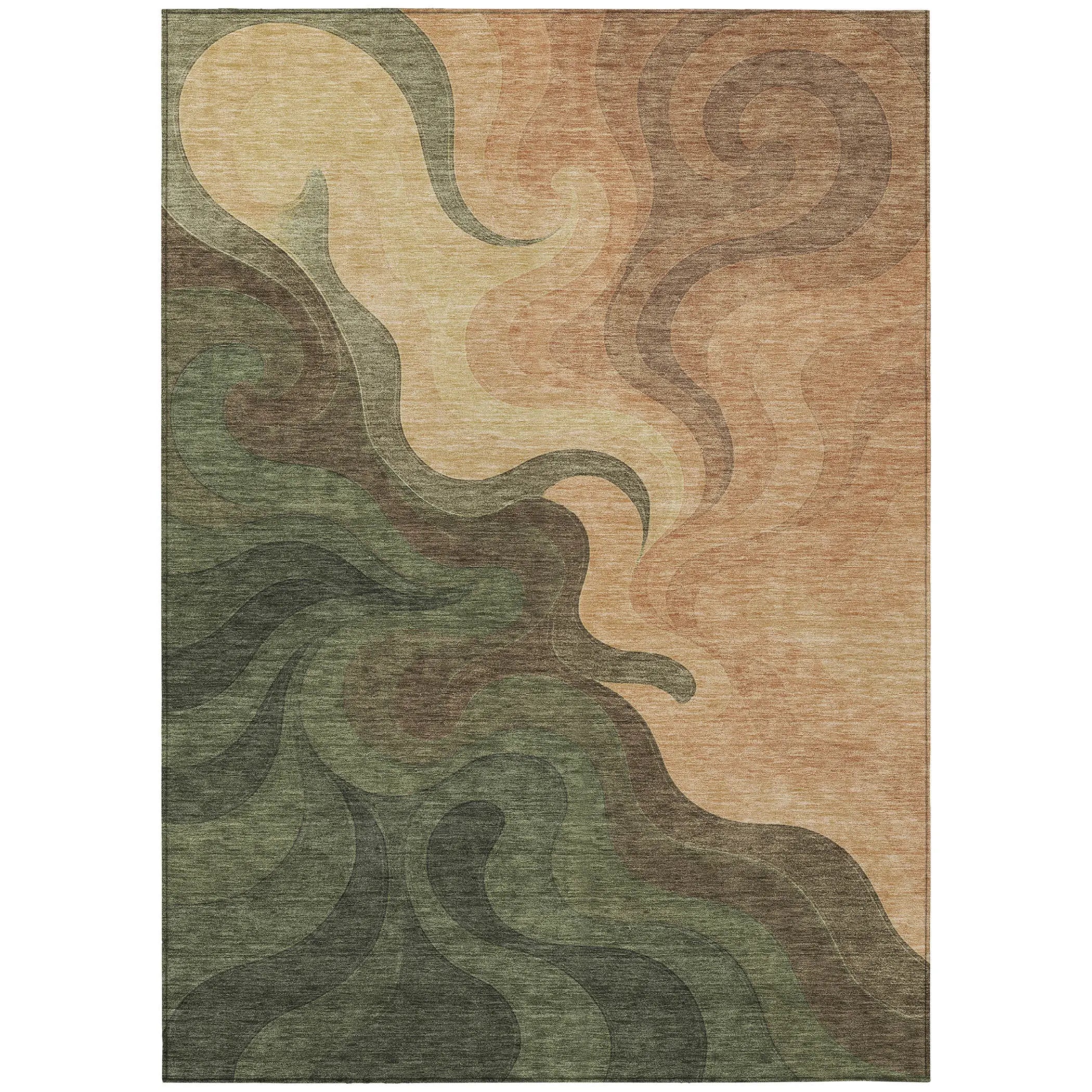 9' X 12' Olive Green And Green Abstract Washable Indoor Outdoor Area Rug Homeroots Outdoor