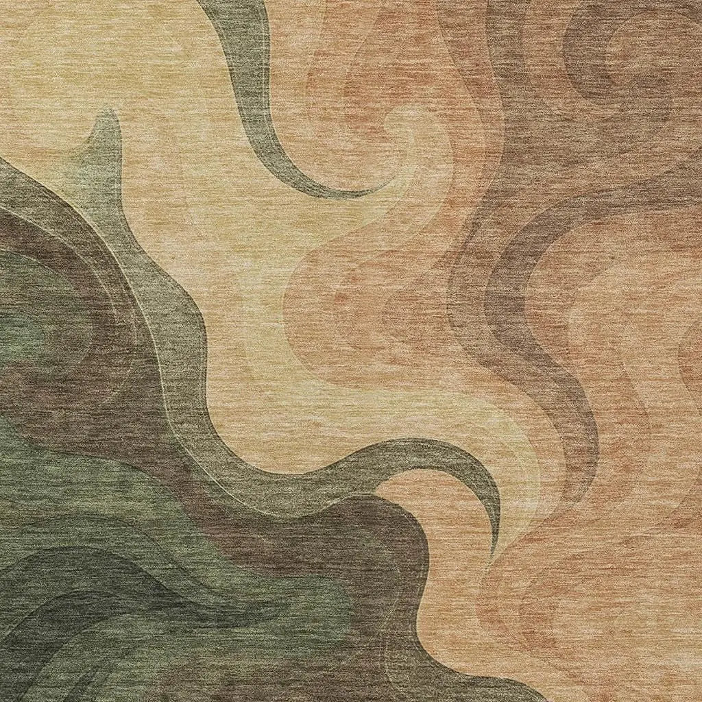 9' X 12' Olive Green And Green Abstract Washable Indoor Outdoor Area Rug Homeroots Outdoor