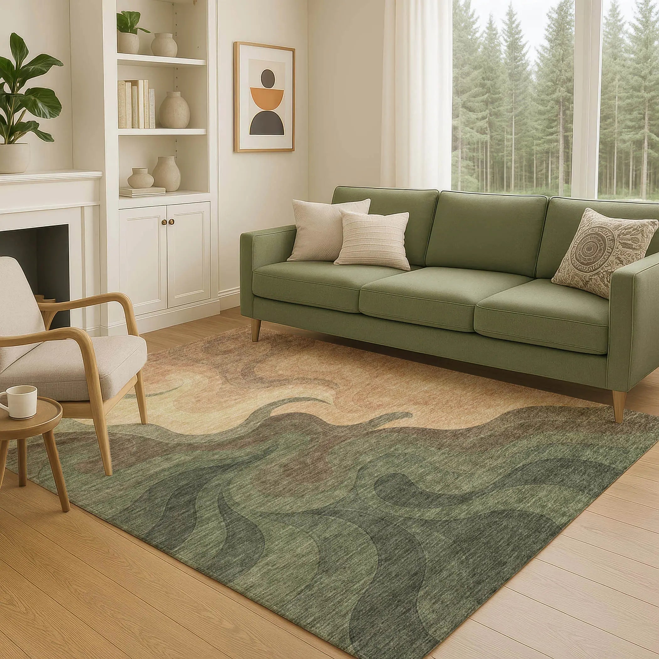 9' X 12' Olive Green And Green Abstract Washable Indoor Outdoor Area Rug Homeroots Outdoor