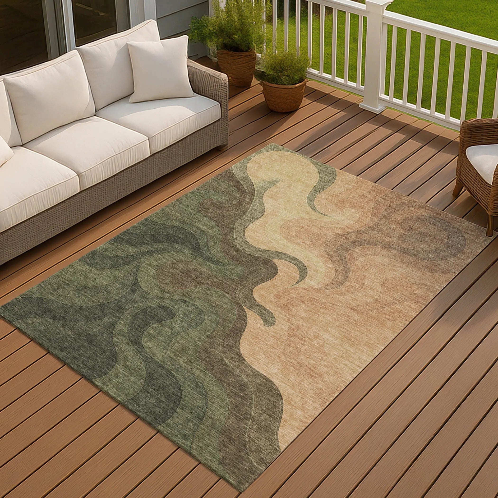 9' X 12' Olive Green And Green Abstract Washable Indoor Outdoor Area Rug Homeroots Outdoor
