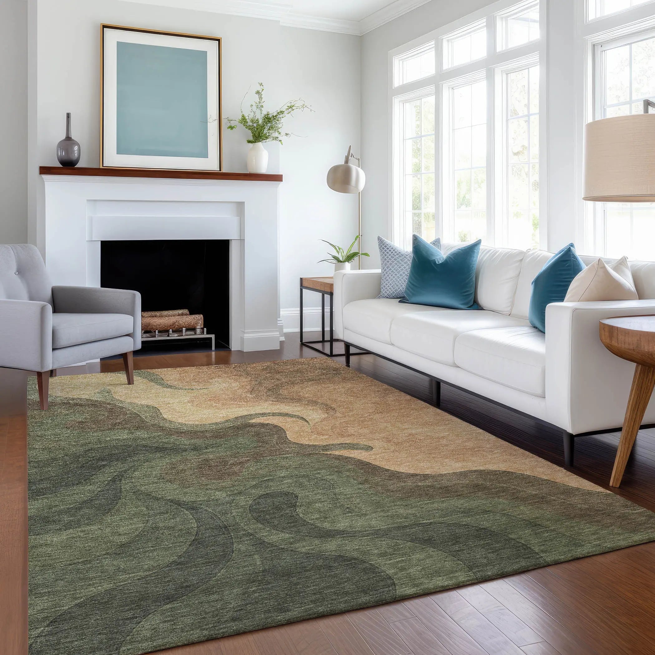9' X 12' Olive Green And Green Abstract Washable Indoor Outdoor Area Rug Homeroots Outdoor