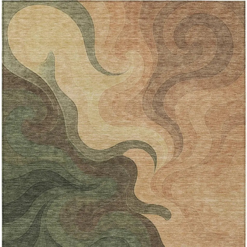 9' X 12' Olive Green And Green Abstract Washable Indoor Outdoor Area Rug Homeroots Outdoor