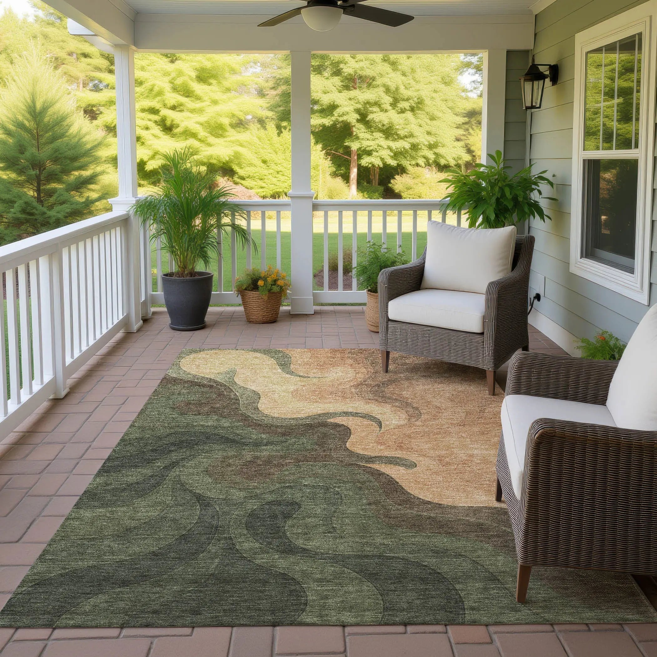 9' X 12' Olive Green And Green Abstract Washable Indoor Outdoor Area Rug Homeroots Outdoor