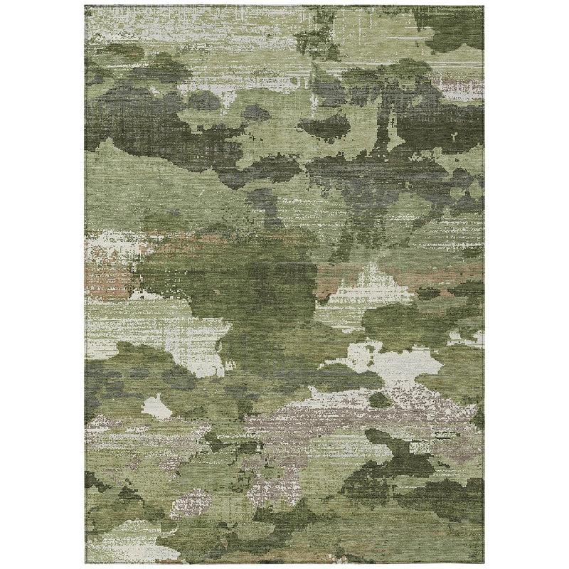 9' X 12' Olive Green And Green Abstract Washable Indoor Outdoor Area Rug Homeroots Outdoor