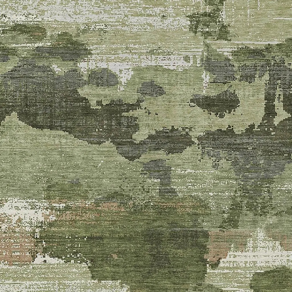 9' X 12' Olive Green And Green Abstract Washable Indoor Outdoor Area Rug Homeroots Outdoor