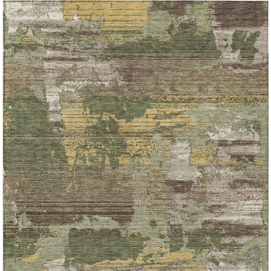 9' X 12' Olive Green And Green Abstract Washable Indoor Outdoor Area Rug Homeroots Outdoor