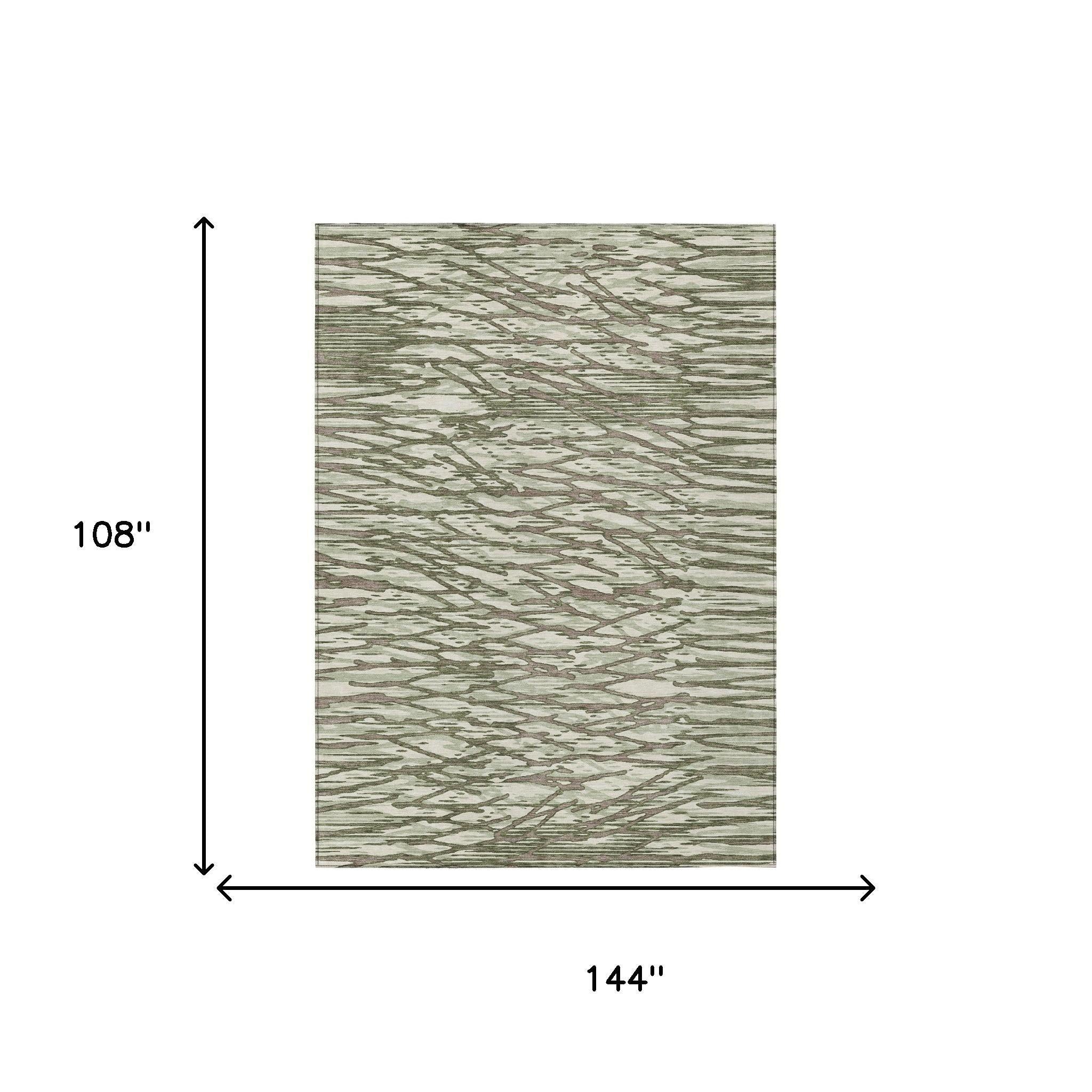 9' X 12' Olive Green And Green Abstract Washable Indoor Outdoor Area Rug Homeroots Outdoor