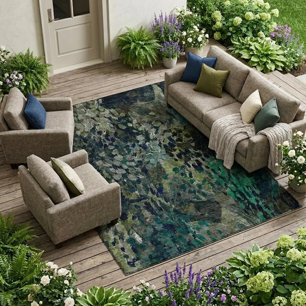 9' X 12' Olive Green And Green Abstract Washable Indoor Outdoor Area Rug Homeroots Outdoor