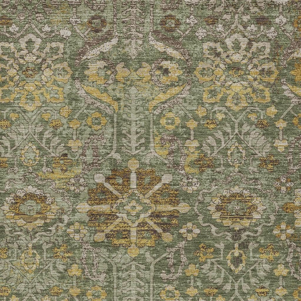 9' X 12' Olive Green And Green Damask Washable Indoor Outdoor Area Rug Homeroots Outdoor