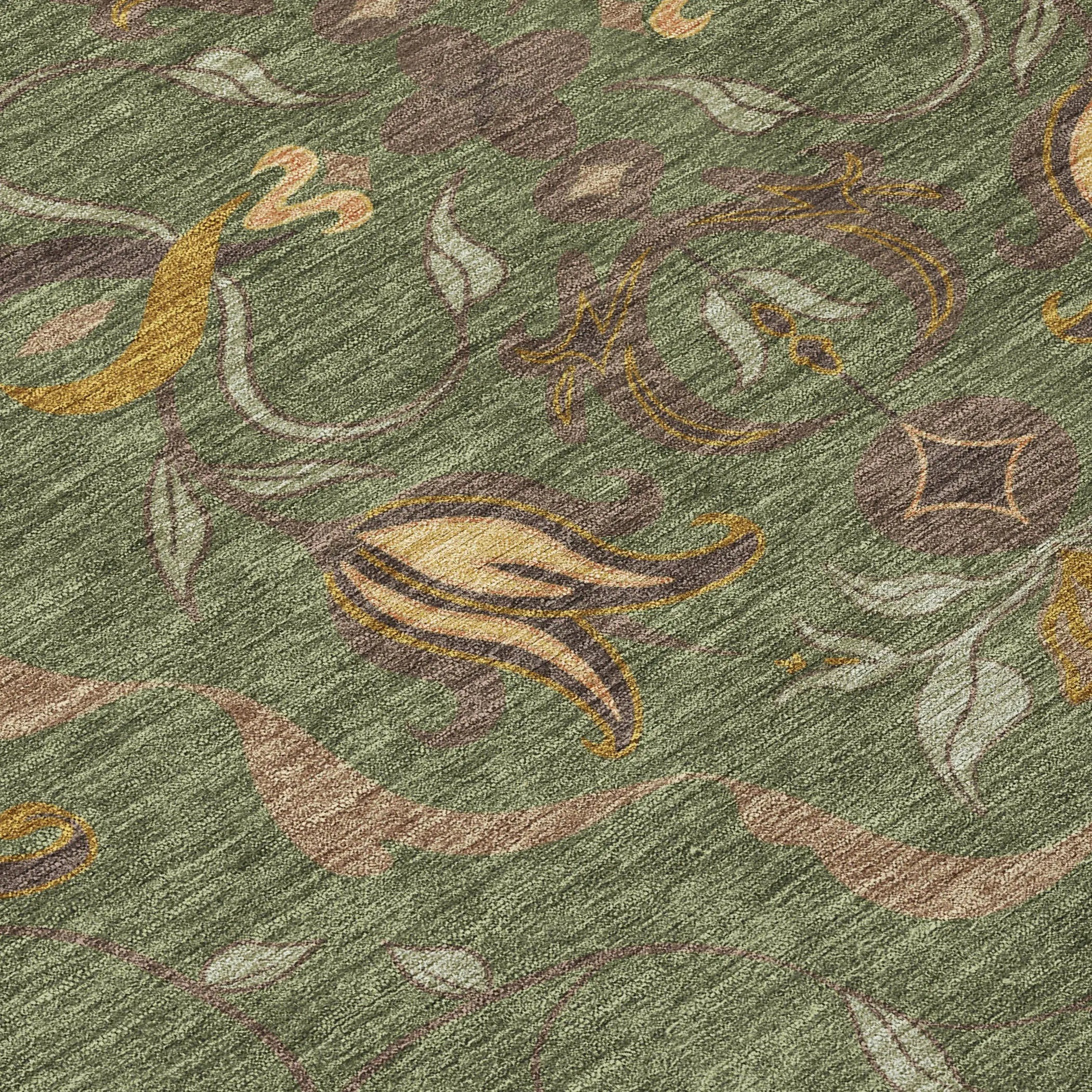 9' X 12' Olive Green And Green Damask Washable Indoor Outdoor Area Rug Homeroots Outdoor