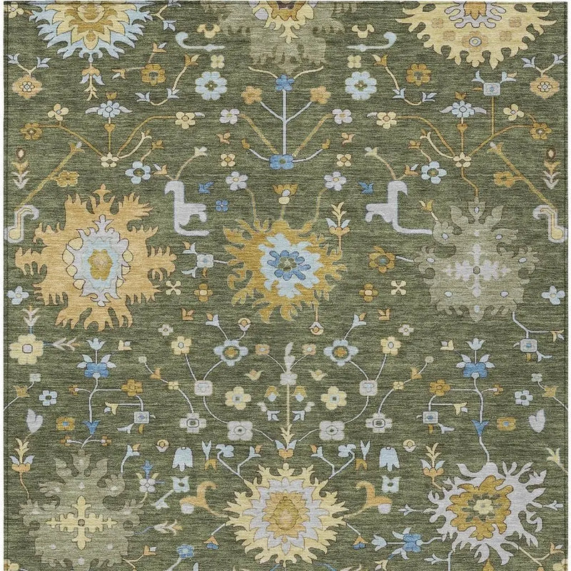 9' X 12' Olive Green And Green Faux Bois Washable Indoor Outdoor Area Rug Homeroots Outdoor