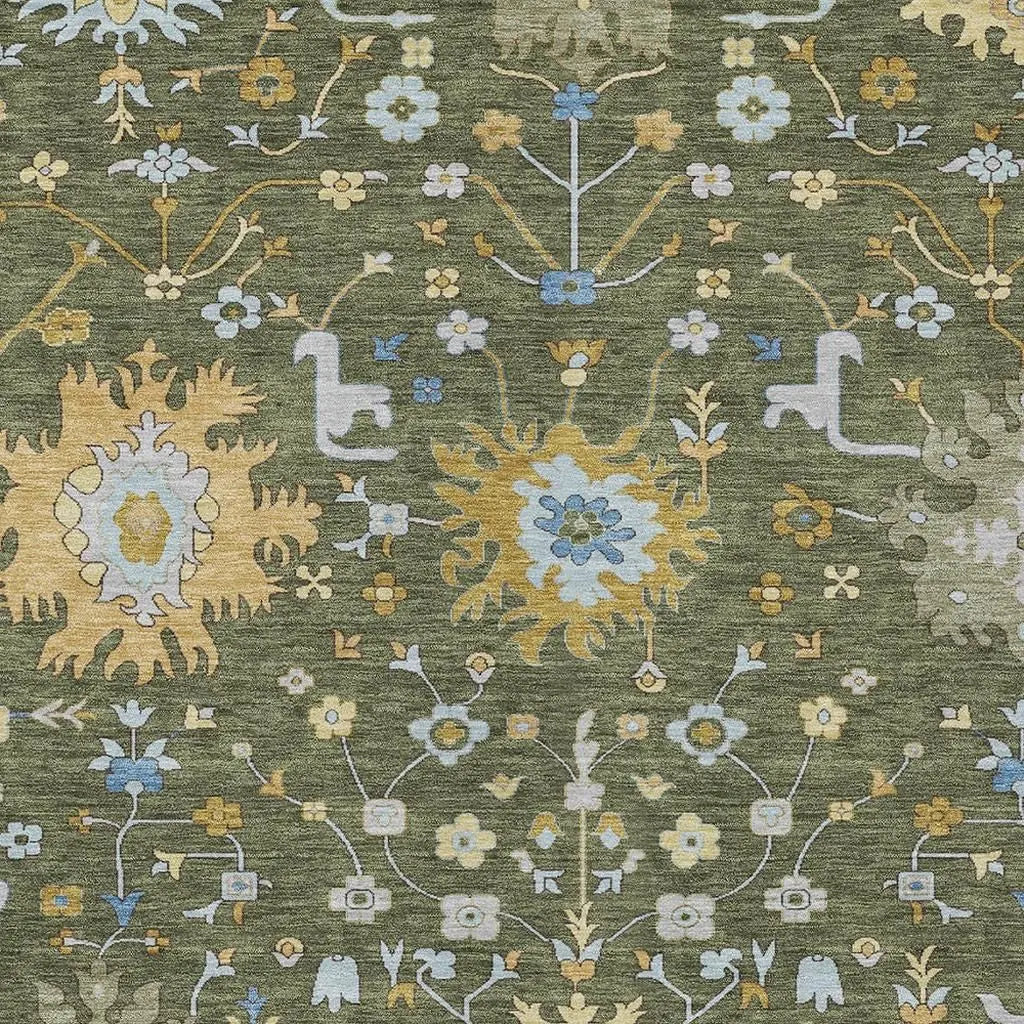 9' X 12' Olive Green And Green Faux Bois Washable Indoor Outdoor Area Rug Homeroots Outdoor