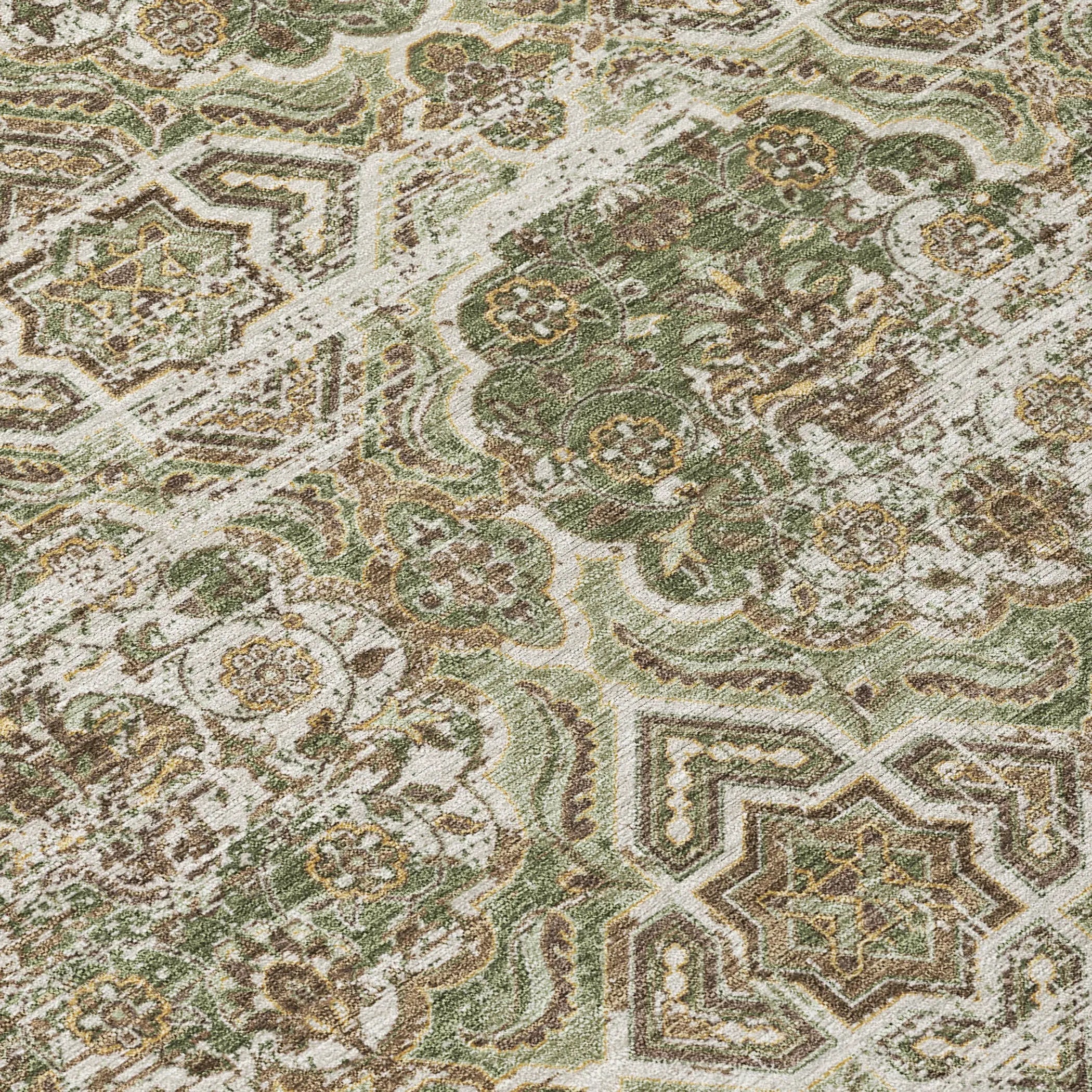 9' X 12' Olive Green And Green Floral Washable Indoor Outdoor Area Rug Homeroots Outdoor
