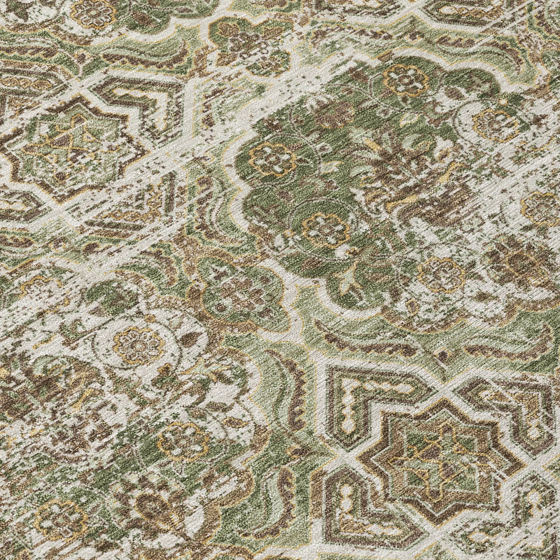 9' X 12' Olive Green And Green Floral Washable Indoor Outdoor Area Rug Homeroots Outdoor