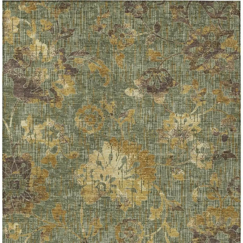 9' X 12' Olive Green And Green Floral Washable Indoor Outdoor Area Rug Homeroots Outdoor