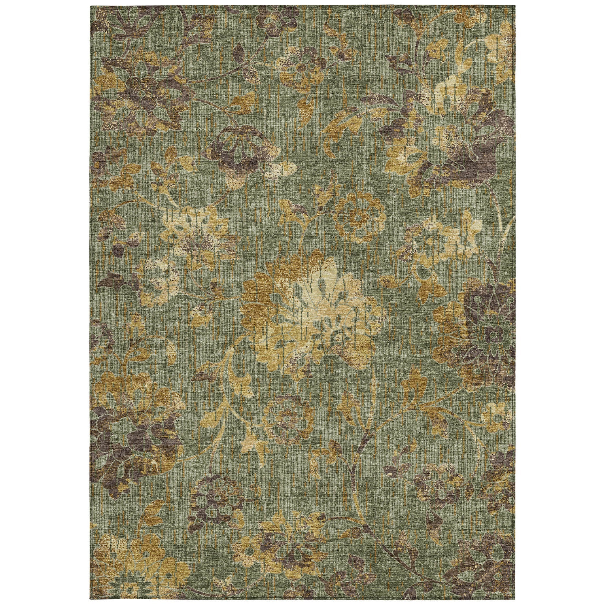 9' X 12' Olive Green And Green Floral Washable Indoor Outdoor Area Rug Homeroots Outdoor