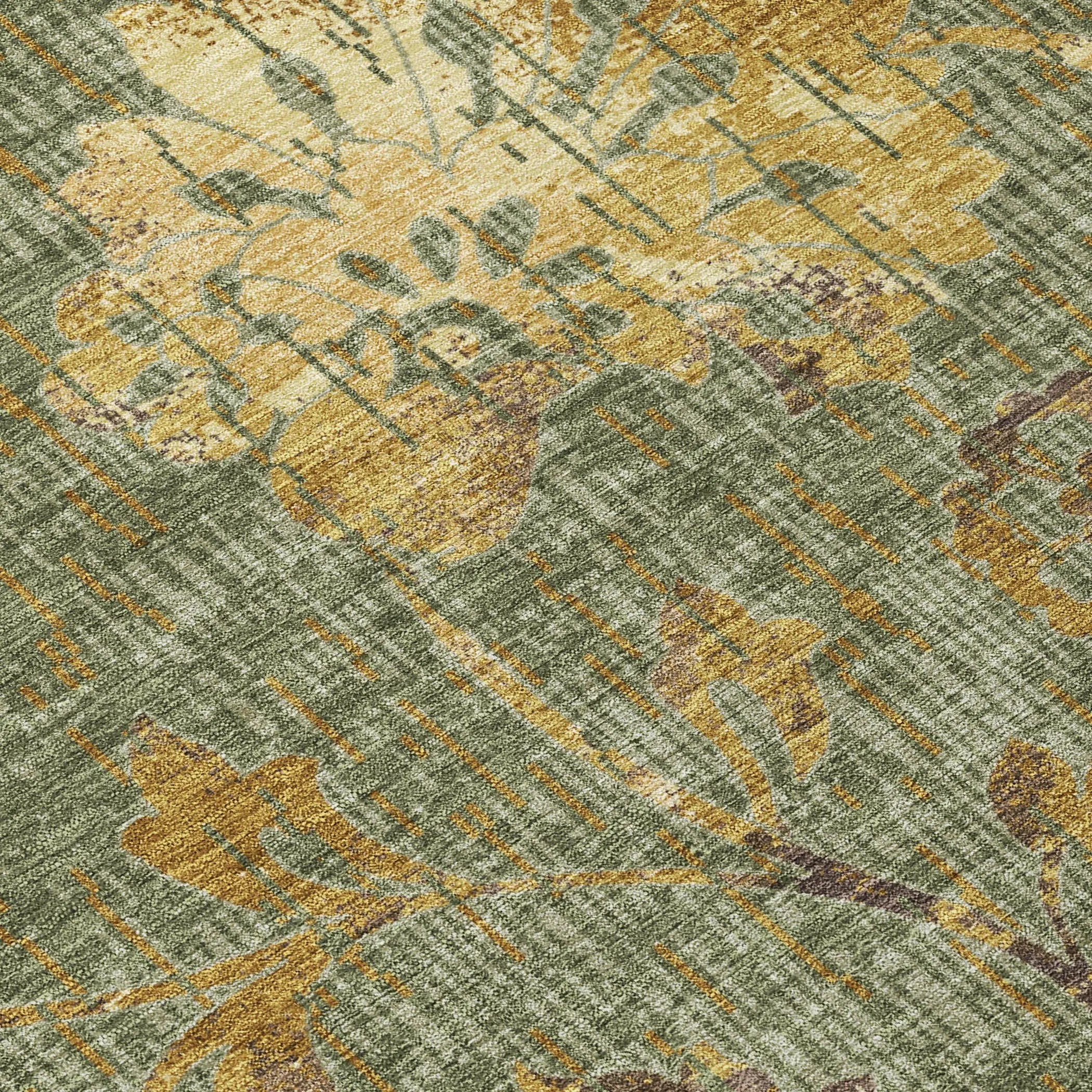 9' X 12' Olive Green And Green Floral Washable Indoor Outdoor Area Rug Homeroots Outdoor