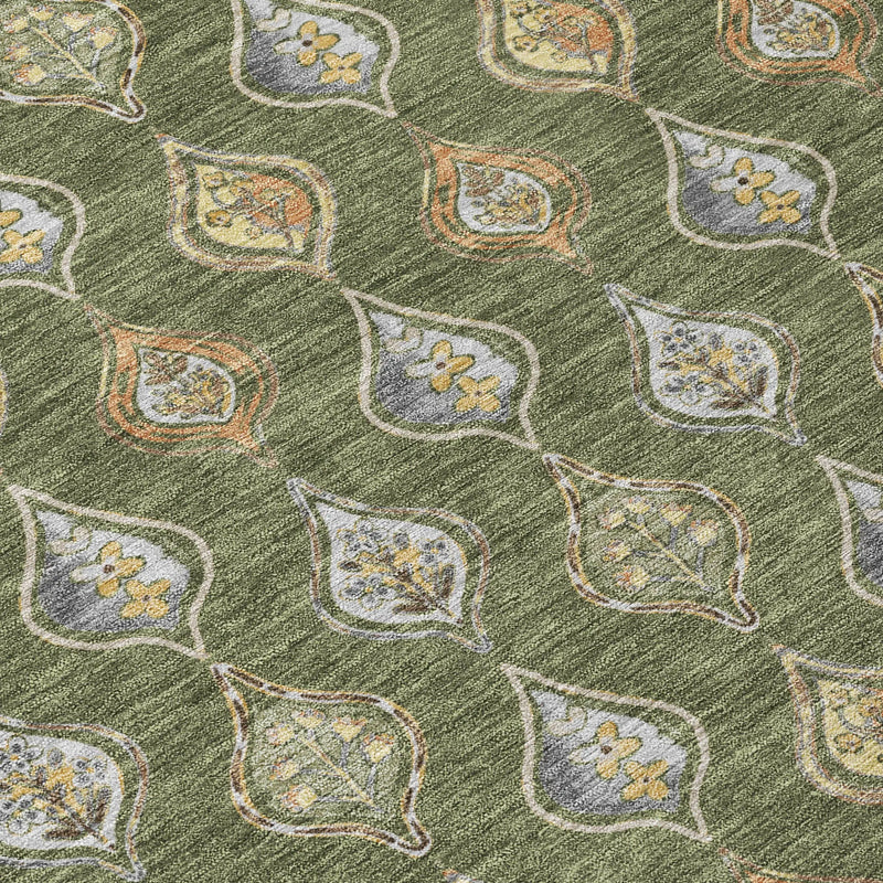 9' X 12' Olive Green And Green Floral Washable Indoor Outdoor Area Rug Homeroots Outdoor