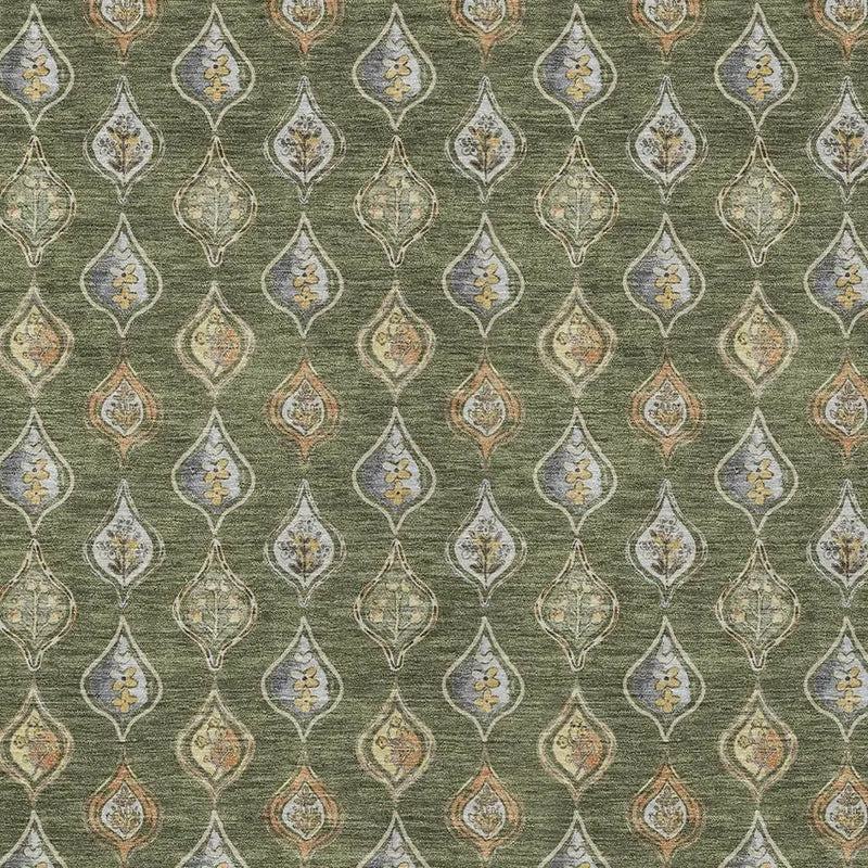 9' X 12' Olive Green And Green Floral Washable Indoor Outdoor Area Rug Homeroots Outdoor