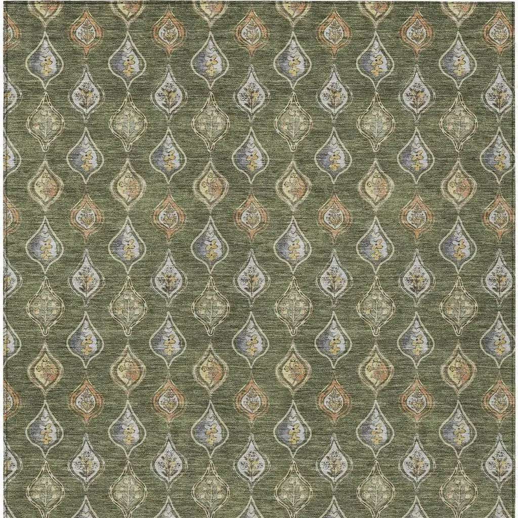 9' X 12' Olive Green And Green Floral Washable Indoor Outdoor Area Rug Homeroots Outdoor