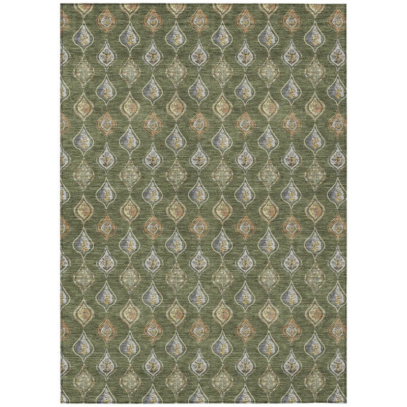 9' X 12' Olive Green And Green Floral Washable Indoor Outdoor Area Rug Homeroots Outdoor