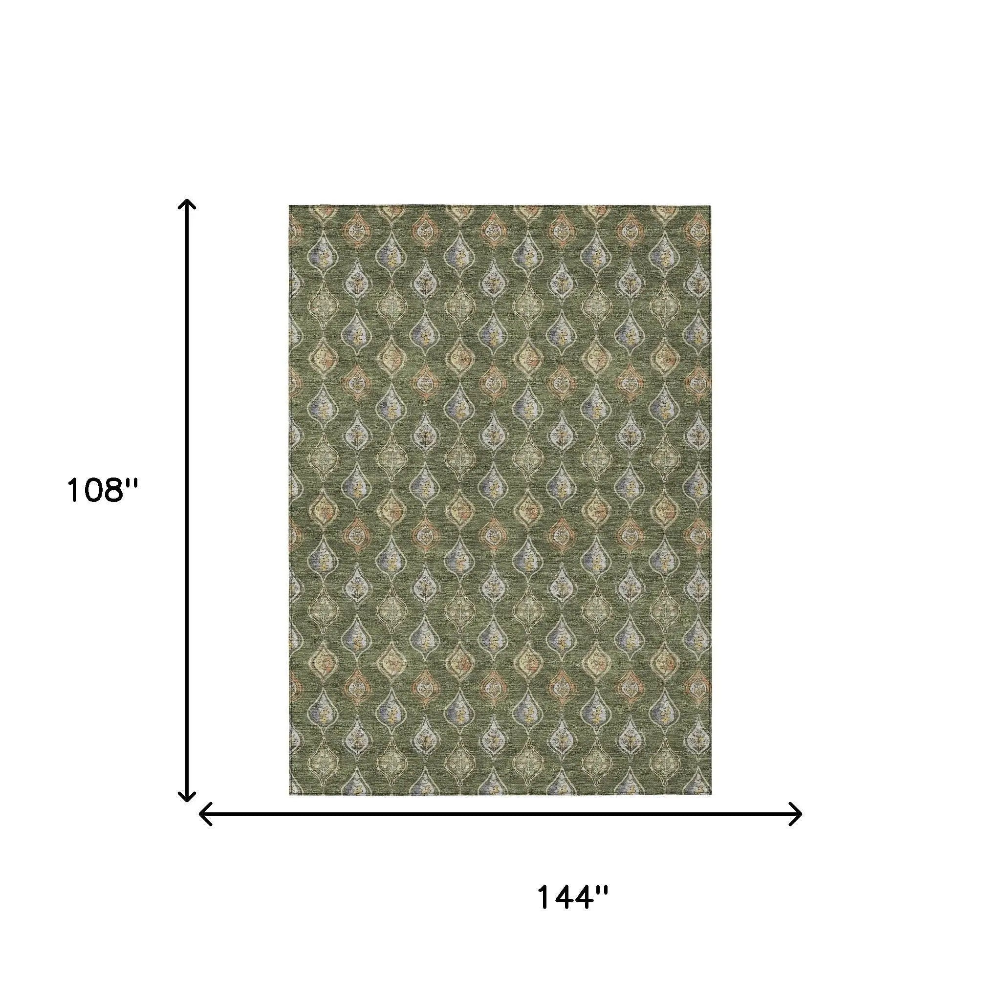 9' X 12' Olive Green And Green Floral Washable Indoor Outdoor Area Rug Homeroots Outdoor