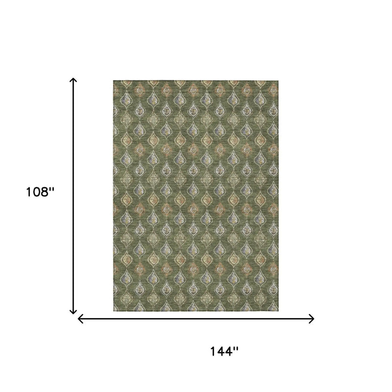 9' X 12' Olive Green And Green Floral Washable Indoor Outdoor Area Rug Homeroots Outdoor