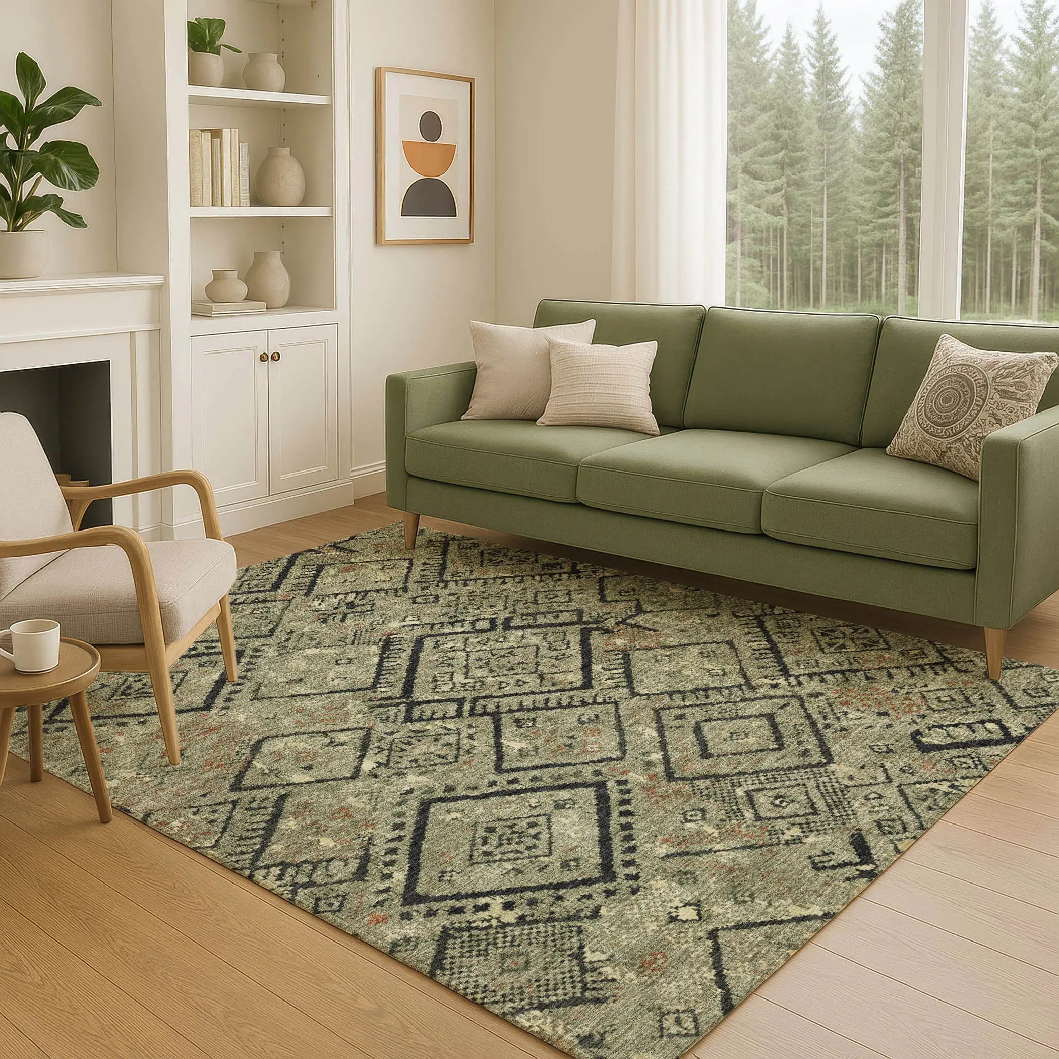 9' X 12' Olive Green And Green Geometric Washable Indoor Outdoor Area Rug Homeroots Outdoor