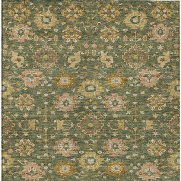 9' X 12' Olive Green And Green Geometric Washable Indoor Outdoor Area Rug Homeroots Outdoor