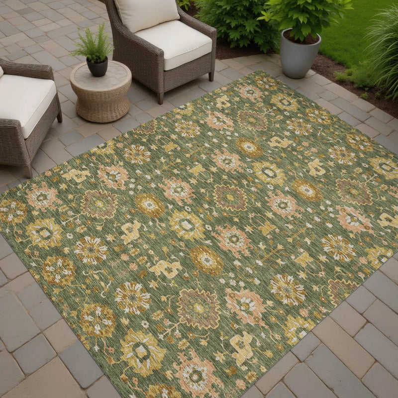 9' X 12' Olive Green And Green Geometric Washable Indoor Outdoor Area Rug Homeroots Outdoor