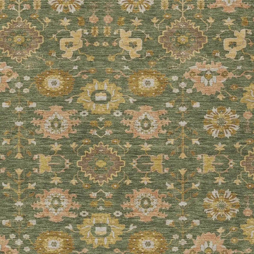 9' X 12' Olive Green And Green Geometric Washable Indoor Outdoor Area Rug Homeroots Outdoor