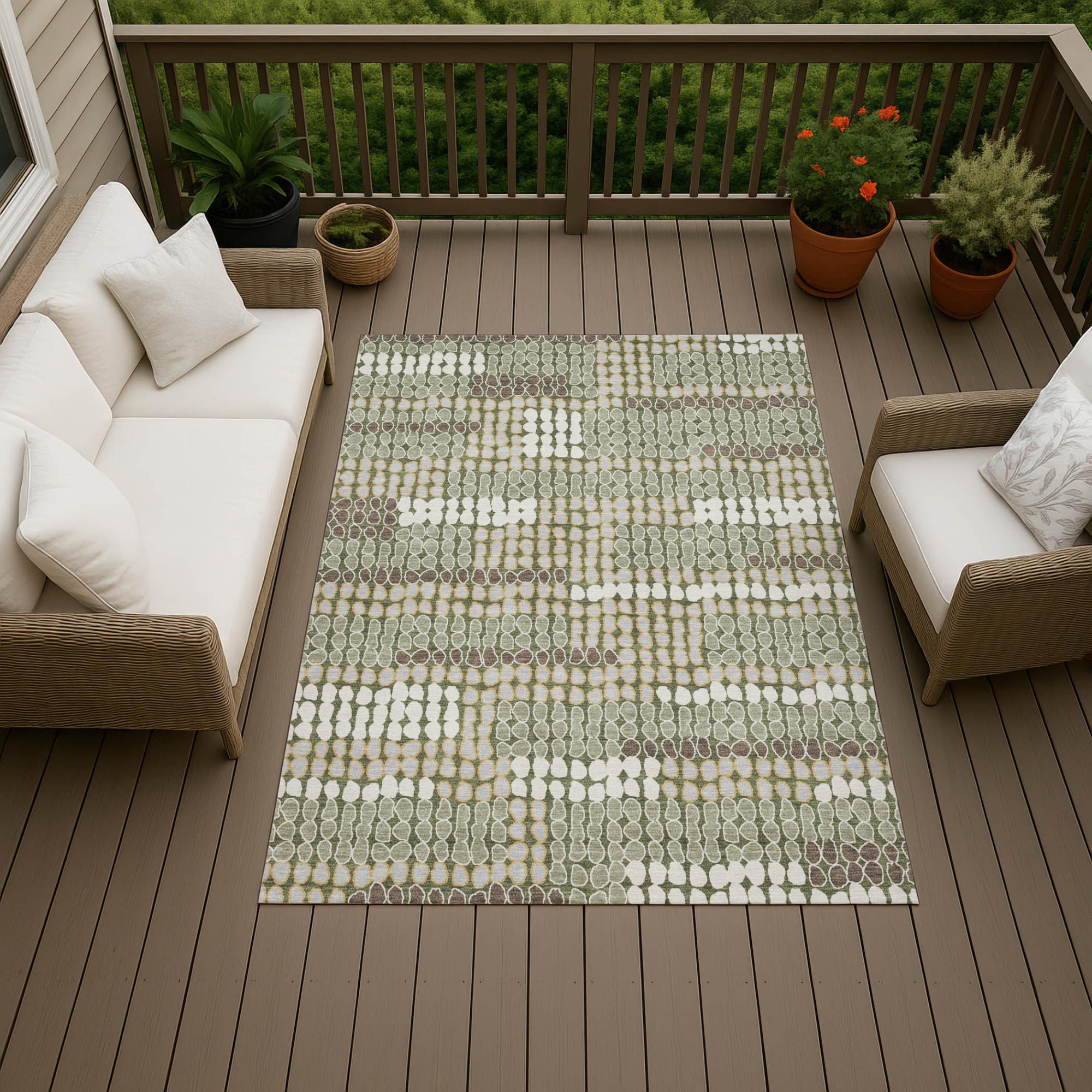 9' X 12' Olive Green And Green Geometric Washable Indoor Outdoor Area Rug Homeroots Outdoor