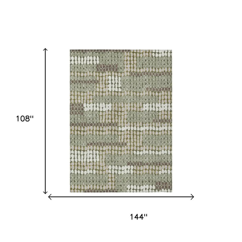 9' X 12' Olive Green And Green Geometric Washable Indoor Outdoor Area Rug Homeroots Outdoor