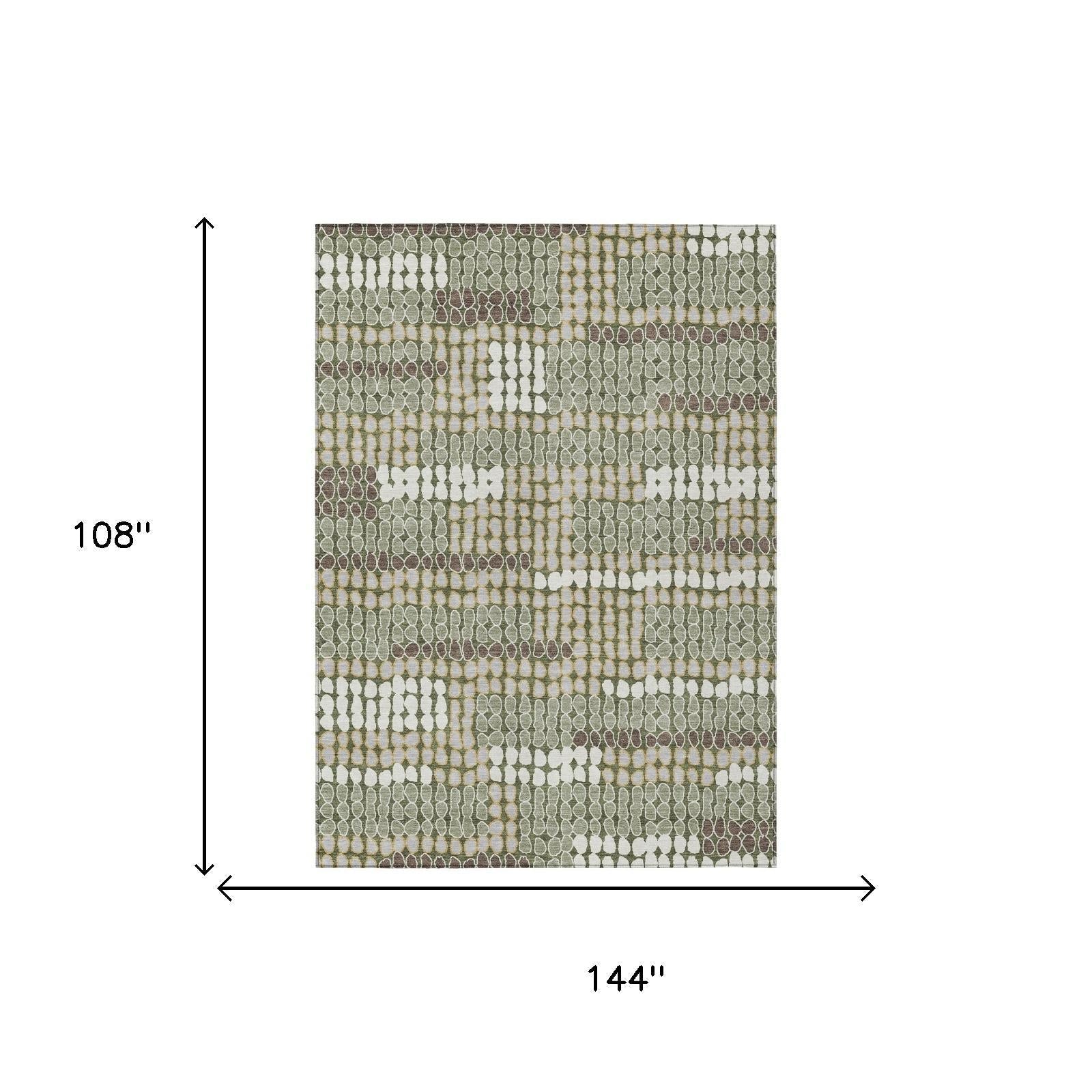 9' X 12' Olive Green And Green Geometric Washable Indoor Outdoor Area Rug Homeroots Outdoor