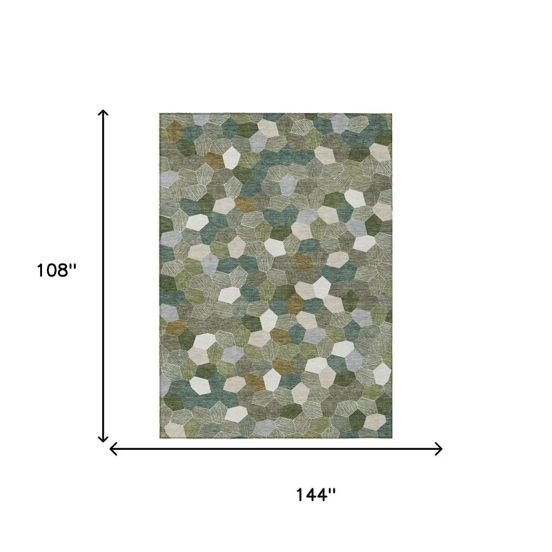 9' X 12' Olive Green And Green Geometric Washable Indoor Outdoor Area Rug Homeroots Outdoor