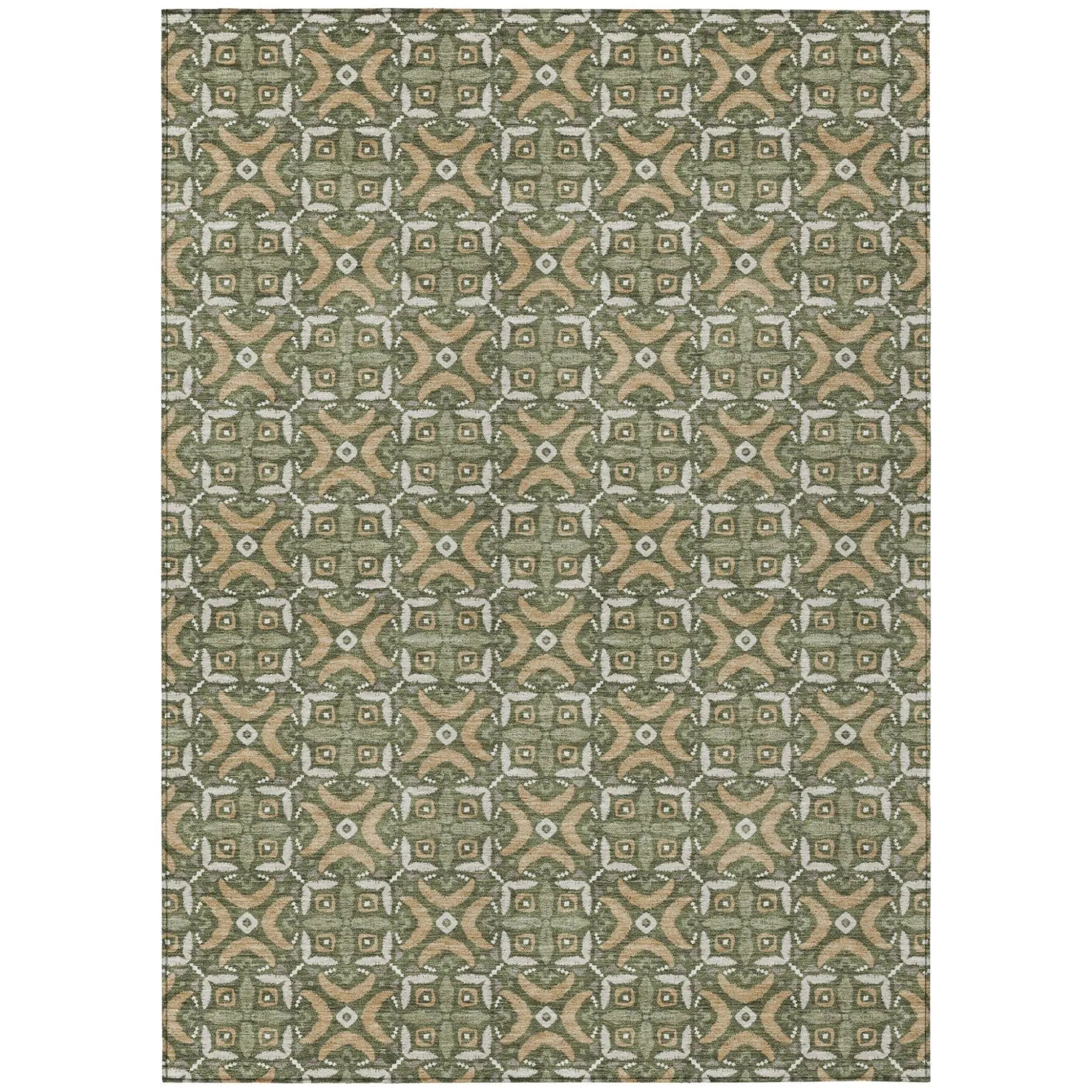 9' X 12' Olive Green And Green Geometric Washable Indoor Outdoor Area Rug Homeroots Outdoor
