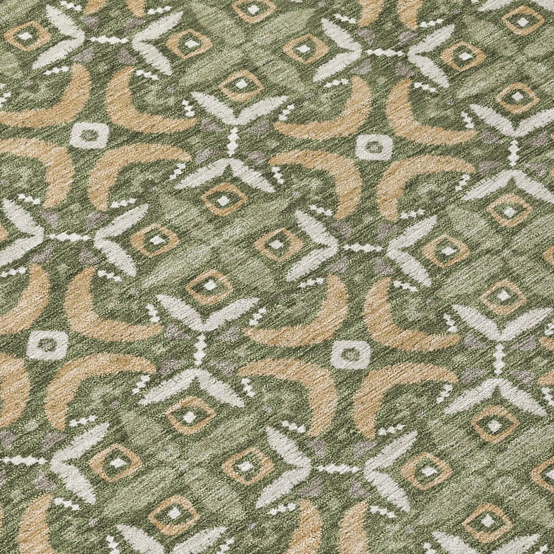 9' X 12' Olive Green And Green Geometric Washable Indoor Outdoor Area Rug Homeroots Outdoor