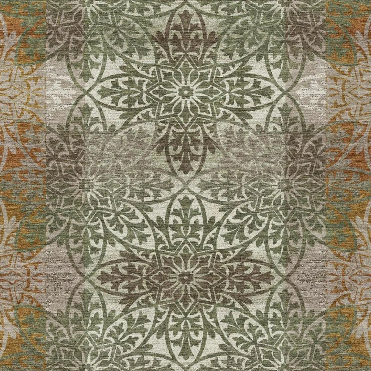 9' X 12' Olive Green And Green Oriental Washable Indoor Outdoor Area Rug Homeroots Outdoor