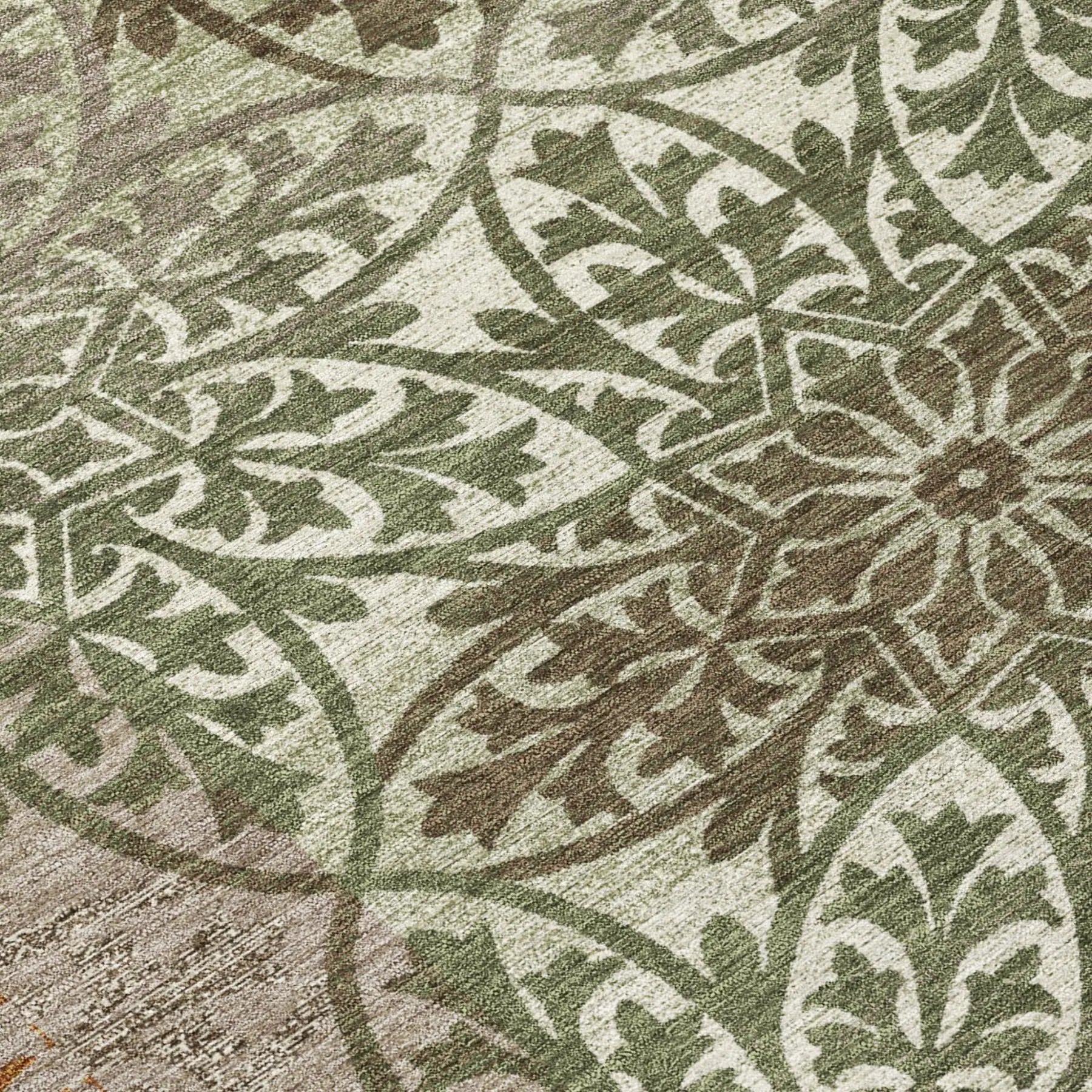9' X 12' Olive Green And Green Oriental Washable Indoor Outdoor Area Rug Homeroots Outdoor