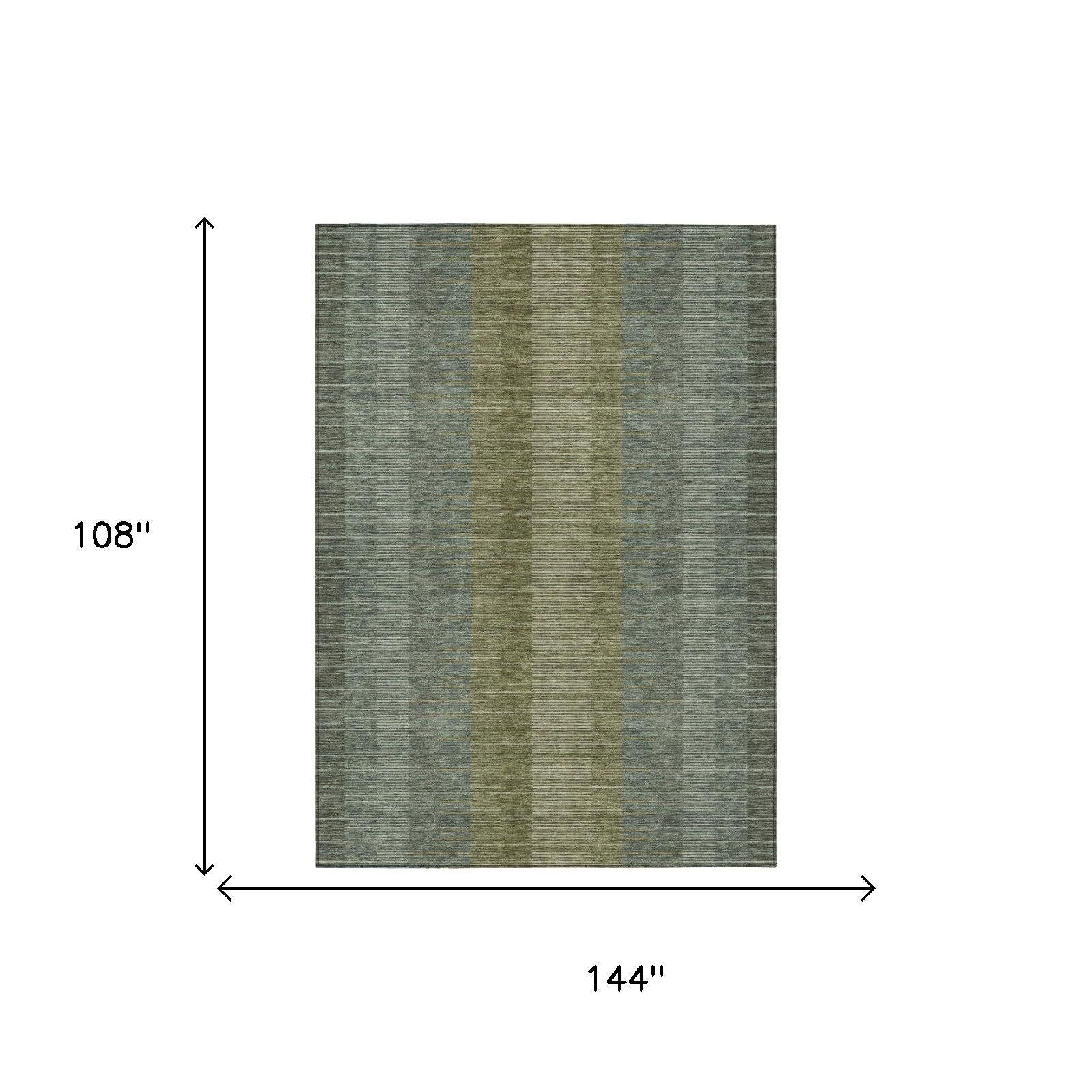 9' X 12' Olive Green And Green Striped Washable Indoor Outdoor Area Rug Homeroots Outdoor